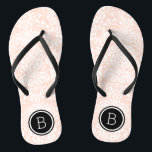 Blush Pink and Black Floral Damask Monogram Flip Flops<br><div class="desc">Custom printed flip flop sandals with a stylish elegant floral damask pattern and your custom monogram or other text in a circle frame. Click Customise It to change text fonts and colours or add your own images to create a unique one of a kind design!</div>