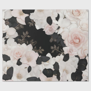 Blush pink and black floral wrapping paper