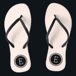 Blush Pink and Black Greek Key Monogram Flip Flops<br><div class="desc">Custom printed flip flop sandals with a stylish modern Greek key pattern and your custom monogram or other text in a circle frame. Click Customise It to change text fonts and colours or add your own images to create a unique one of a kind design!</div>
