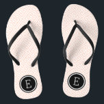 Blush Pink and Black Greek Key Monogram Flip Flops<br><div class="desc">Custom printed flip flop sandals with a stylish modern Greek key pattern and your custom monogram or other text in a circle frame. Click Customise It to change text fonts and colours or add your own images to create a unique one of a kind design!</div>