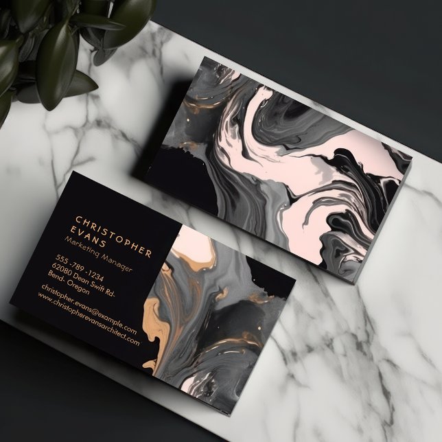 Blush Pink and Black Liquid Abstract Marble  Business Card (Creator Uploaded)