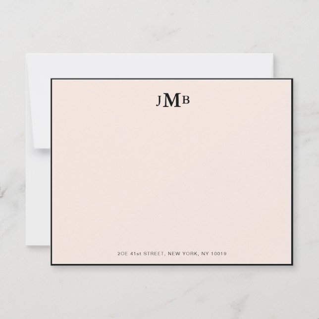 Blush pink and black Monogrammed Formal Flat Thank You Card (Front)