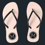 Blush Pink and Black Tiny Dots Monogram Flip Flops<br><div class="desc">Custom printed flip flop sandals with a cute girly polka dot pattern and your custom monogram or other text in a circle frame. Click Customise It to change text fonts and colours or add your own images to create a unique one of a kind design!</div>