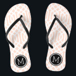 Blush Pink and Black Trellis Monogram Flip Flops<br><div class="desc">Custom printed flip flop sandals with a stylish modern trellis pattern and your custom monogram or other text in a circle frame. Click Customise It to change text fonts and colours or add your own images to create a unique one of a kind design!</div>