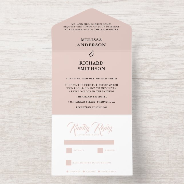 Blush Pink And Black  Wedding All In One Invitation (Inside)