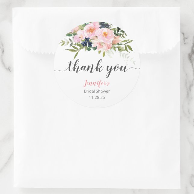 Blush Pink and Blue Floral Classic Round Sticker (Bag)