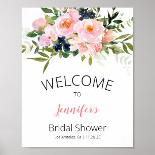 Blush Pink and Blue Floral Welcome Poster