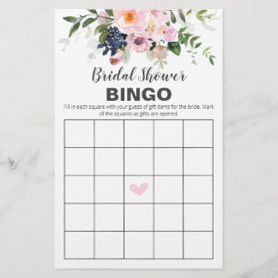 Blush Pink and Blue Flowers Bingo Card