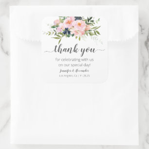 Blush Pink and Blue Flowers Square Sticker
