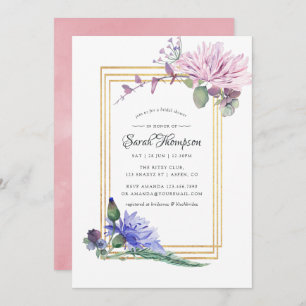 Blush Pink and Blue Geometric Floral Bridal Shower Invitation