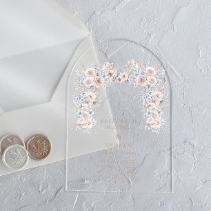 Blush Pink and Blue Watercolor Floral Wedding Acrylic Invitations