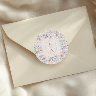 Blush Pink and Blue Watercolor Floral Wedding Classic Round Sticker