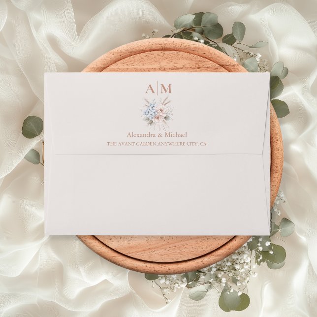 Blush Pink and Blue Watercolor Floral Wedding Envelope (Creator Uploaded)