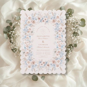 Blush Pink and Blue Watercolor Floral Wedding Invitation