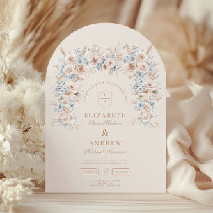 Blush Pink and Blue Watercolor Floral Wedding Invitation
