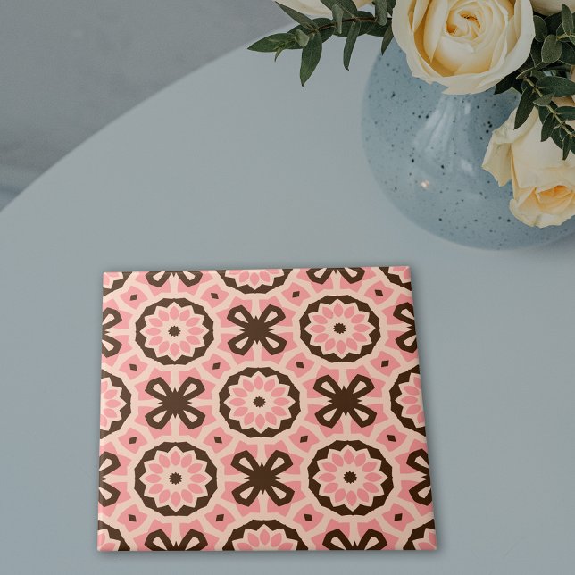 Blush Pink and Brown Boho Chic Geometric Pattern Tile (Creator Uploaded)