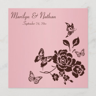 Blush Pink and Brown Butterfly Floral Invitation