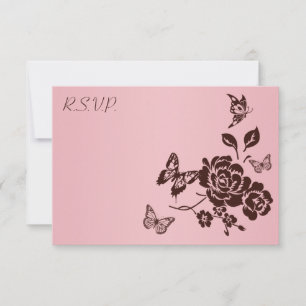 Blush Pink and Brown Butterfly Floral Reply Card