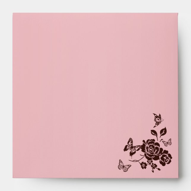 Blush Pink and Brown Butterfly Floral Sq. Envelope (Front)