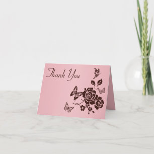 Blush Pink and Brown Floral Thank You Card