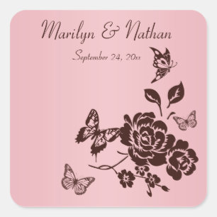 Blush Pink and Brown Flowers Butterflies Sticker