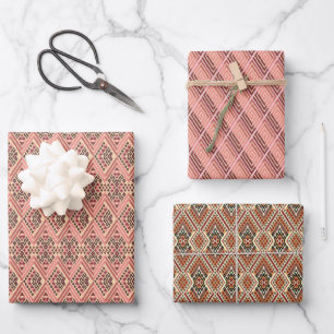 Blush Pink and Brown Geometric Mosaic Wrapping Paper Sheet