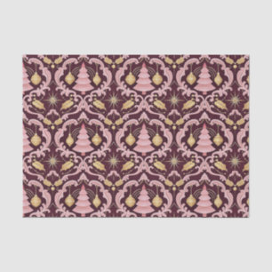 Blush Pink and Burgundy Baroque Christmas Pattern Tissue Paper