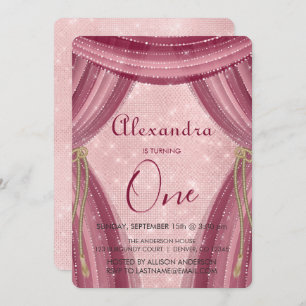 Blush Pink and Burgundy First Birthday Invitation