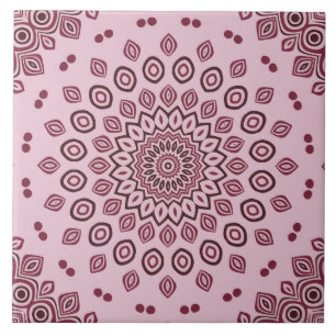 Blush Pink and Burgundy Mandala Pattern Tile