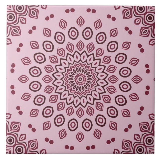 Blush Pink and Burgundy Mandala Pattern Tile (Front)