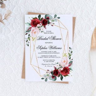 Blush Pink and Burgundy Rose Bridal Shower Invitation