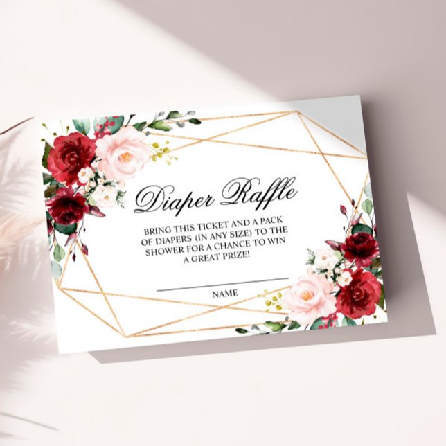 Blush Pink and Burgundy Rose Diaper Raffle Card (Creator Uploaded)