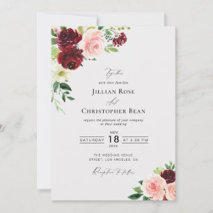 Blush pink and burgundy wedding invitation