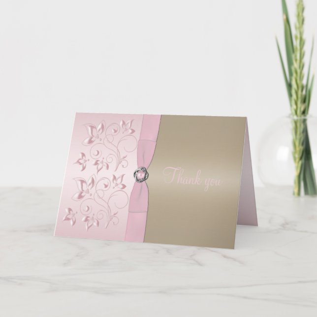 Blush Pink and Champagne Floral Thank You Card (Front)