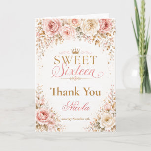 Blush Pink and Champagne Sweet Sixteen Thank You Card