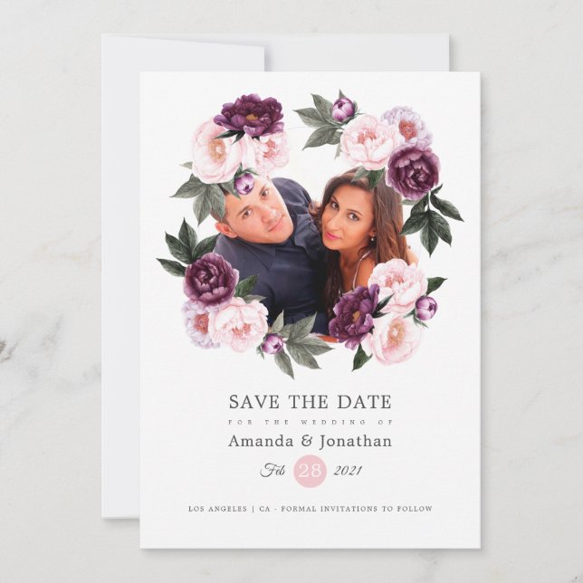Blush Pink and Deep Velvet Photo Wedding Save The Date (Front)