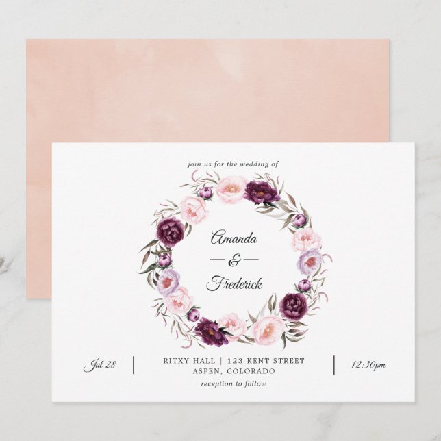 Blush Pink and Deep Velvet Wedding Invitation (Front/Back)