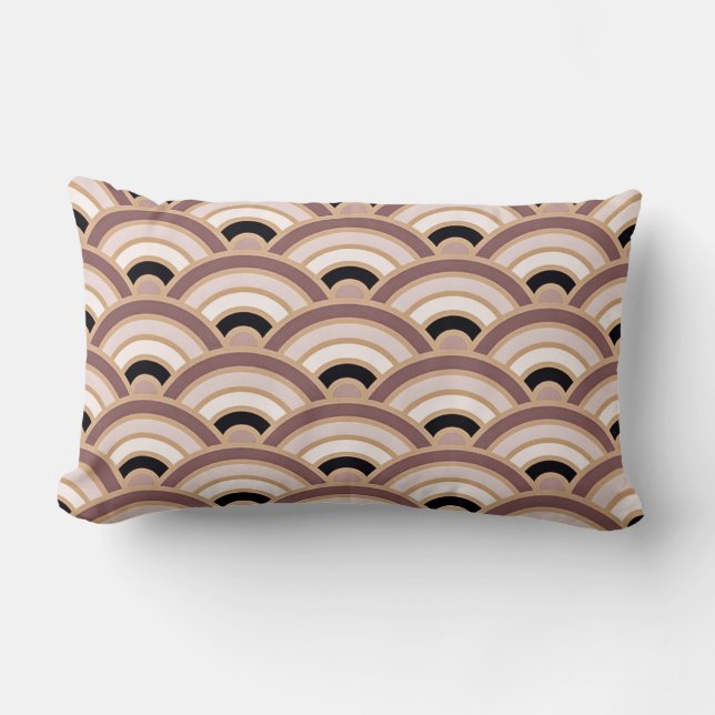 Blush Pink and Dusk Purple Art Deco Lumbar Cushion (Front)
