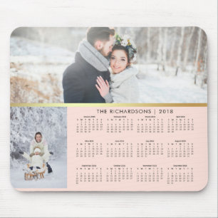 Blush Pink and Faux Gold 2018 Photo Calendar Mouse Mat
