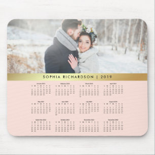 Blush Pink and Faux Gold 2019 Photo Calendar Mouse Mat