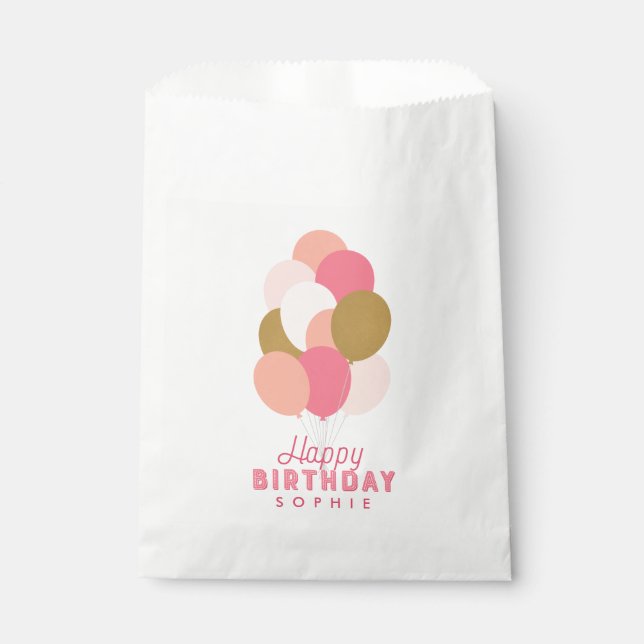 Blush Pink and Faux Gold Balloons Happy Birthday Favour Bags (Front)