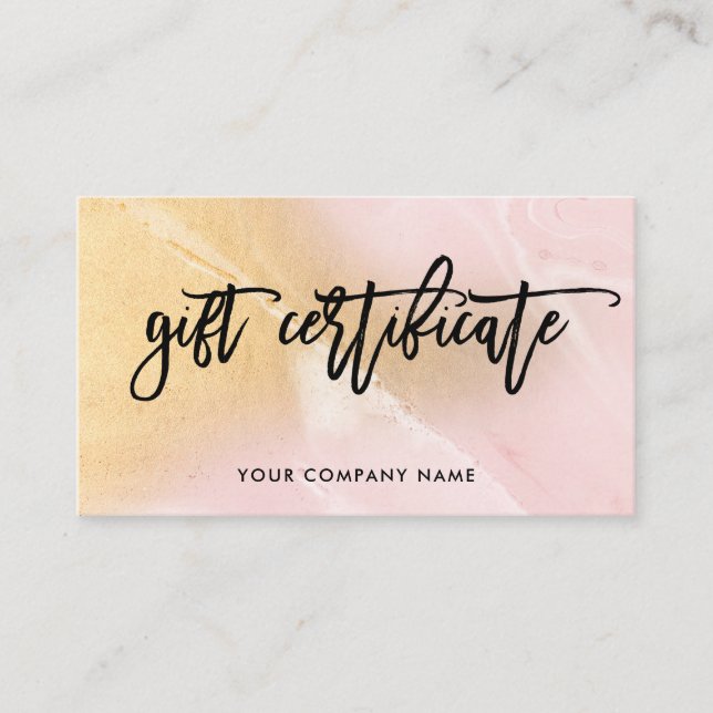 Blush Pink and Faux Gold Marble Gift Certificate (Front)