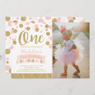 Blush Pink And Gold 1st Birthday Invitation