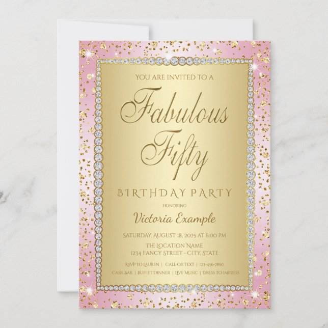 Blush Pink and Gold 50th Birthday Party Invitation (Front)