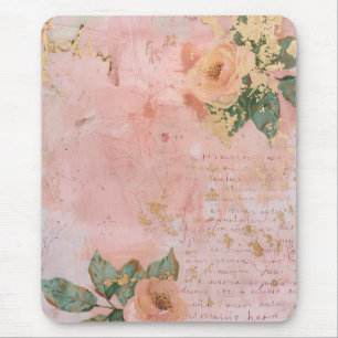 Blush Pink and Gold Abstract Floral Art Mouse Mat