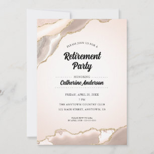 Blush Pink and Gold Agate Elegant Retirement Party Invitation