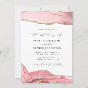 blush pink and gold agate wedding invitation