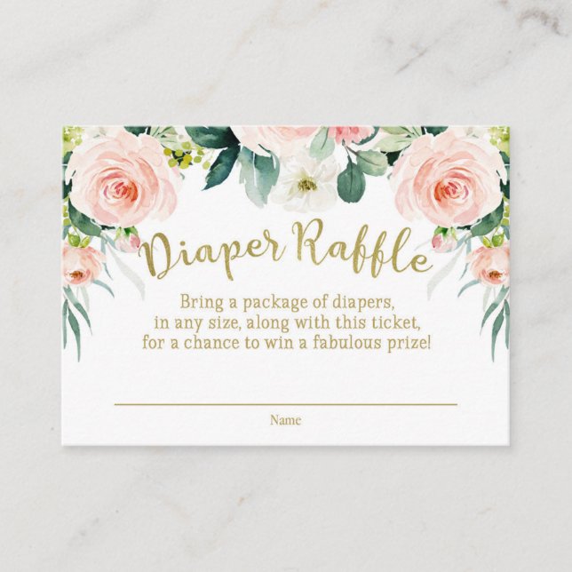 Blush Pink and gold Baby Shower Diaper Raffle Enclosure Card (Front)