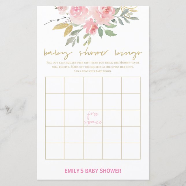 Blush Pink and Gold Baby Shower Game PRINTED (Front)
