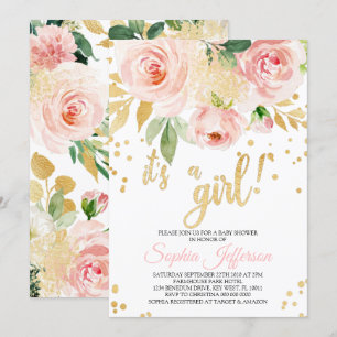 Blush Pink and Gold Baby Shower Invitation
